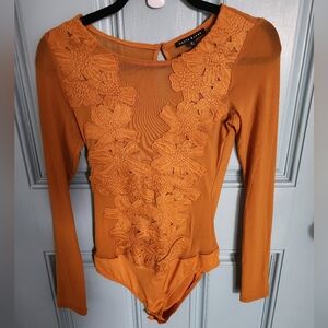 Haute Monde Orange Floral Lace Bodysuit